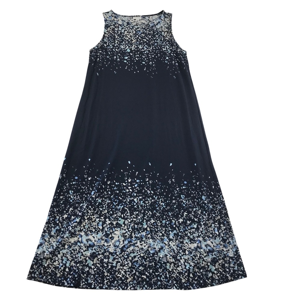 Pure Jill Navy Blue Confetti Print Sleeveless Maxi Dress Large Cotton Modal